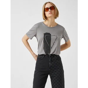 Bisiklet Yaka Kısa Kollu Baskılı Tişört