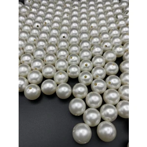 16MM Krem Renk Plastik Inci Boncuk, Çanta ve Takı Yapım Boncuğu (100 Gr,~43 Adet)