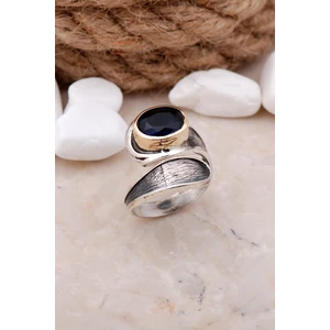 Sümer Telkari Safir Taşlı Damla Elişi Gümüş Yüzük 3315