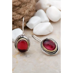 Sümer Telkari Lal Taşlı Tel Sarma Elişi Oval Gümüş Küpe 5600