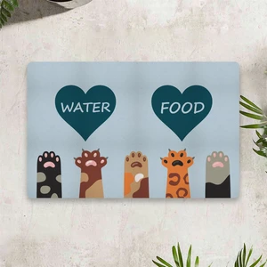 Water Food Kedi Köpek Kalp Dijital Baskılı 50 x 70 cm Dekoratif Çok Amaçlı Iç ve Dış Kapı Paspası Mama Paspası