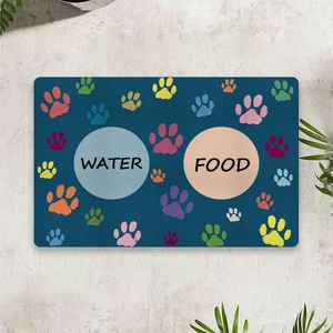 Water Food Kedi Köpek Dijital Baskılı 50 x 70 cm Dekoratif Çok Amaçlı Iç ve Dış Kapı Paspası Mama Paspası