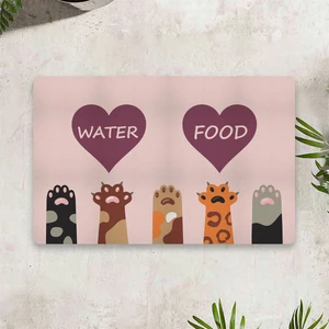 Water Food Kedi Köpek Kalp Dijital Baskılı 50 x 70 cm Dekoratif Çok Amaçlı Iç ve Dış Kapı Paspası Mama Paspası