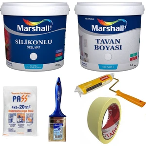 Silikonlu Özel Mat Iç Cephe Boyası 2.5 Lt + Tavan Boyası 3.5 kg + 4 Parça Boyama Seti