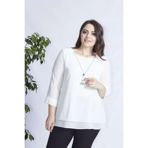 Moda Berray 1934 Ekru Kolye Yakalı Şifon Büyük Beden Şık Bluz