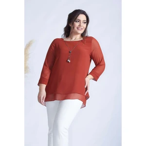 Moda Berray 1934 Tarçın Kolye Yakalı Şifon Büyük Beden Şık Bluz