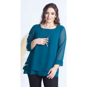 Moda Berray 1934 Petrol Kolye Yakalı Şifon Büyük Beden Şık Bluz