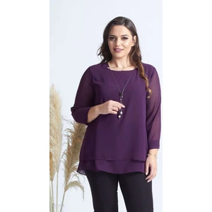 Moda Berray 1934 Mürdüm Kolye Yakalı Şifon Büyük Beden Şık Bluz