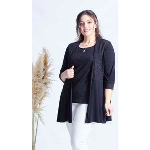 Moda Berray 4036 Siyah Simli  2' Li Atlet-Ceket Büyük Beden  Parlak Takım