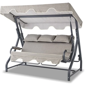 Salvia 3 Kişilik Yatarlı Bahçe Salıncağı Balkon Teras Salıncak Gri Minder