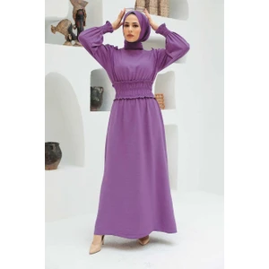 Neva Style - Lastikli Lila Tesettür Elbise 1300LILA