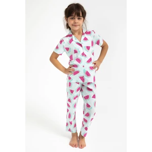Watermelon Nil Mavisi Kız Çocuk Gömlek Pijama Takımı
