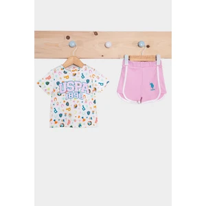 U.S. Polo Assn. Krem Pembe Kız Bebek Biyeli Şort Takım
