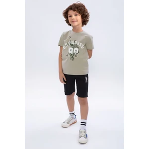 U.S. Polo Assn. Açık Haki Siyah Erkek Çocuk Bisiklet Yaka Bermuda Takım