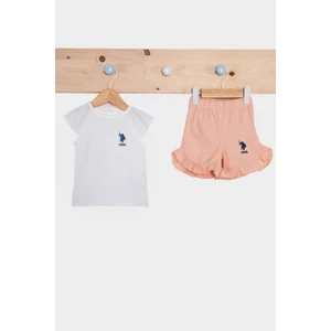 U.S. Polo Assn. Basic Krem Kız Bebek Fırfırlı Kısa Kollu Takım