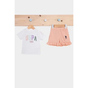 U.S. Polo Assn. Krem Kız Bebek Fırfırlı Kısa Kollu Takım