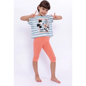 Minnie Mouse  Çizgili Cam Göbeği Kız Çocuk Tayt Takım