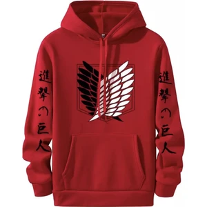 Amor Man Büyük Beden Kapüşonlu Titan Çift Kanat Baskılı  Pamuk  Dokuma Erkek Sweatshirt