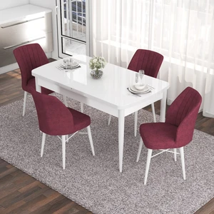 Concept Eva Serisi 80 x 132 cm  Açılabilir Mdf Mutfak Masa Takımı Beyaz Masa ve 4 Sandalye