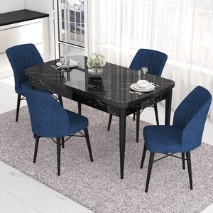 Concept Eva Serisi Mutfak Masa Takımı, Açılabilir 80X132 Mdf Siyah Mermer Desen Masa ve 4 Sandalye