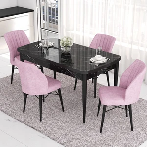 Concept Eva Serisi Mutfak Masa Takımı, Açılabilir 80X132 Mdf Siyah Mermer Desen Masa ve 4 Sandalye