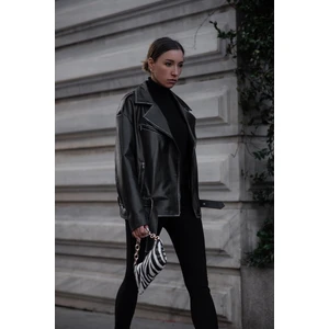WM31  Oversize Biker Kadın Silme Deri Mont