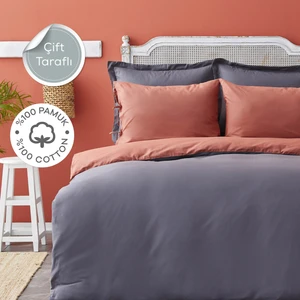 Karaca Home Basic Antrasit Terecota %100 Pamuk Çift Taraflı Çift Kişilik Nevresim Takımı