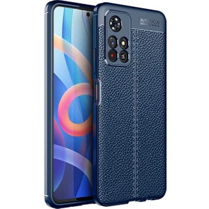 Case Street Casestreet Xiaomi Poco M4 Pro 5g Kılıf Niss Silikon Deri Görünümlü Kamera Korumalı+Nano Glass Lacivert