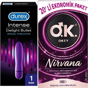Intense Delight Bullet Titreşimli Vibratör + Okey Nirvana Uyarıcı Etkili Prezervatif 20 Li Set