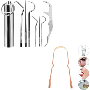 Buffer® 7 Parça Paslanmaz Çelik Ağız Diş Tartar Sökücü Bakım Seti+Buffer® Dil Plak Temizleme Aleti