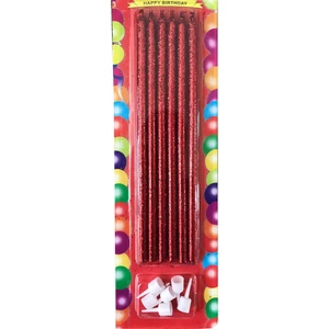 Bal10 Dünyası 20 cm Uzun Pasta Mumu 6 Lı Kırmızı