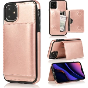 Apple iPhone 11 Için Pu Deri + Tpu Kartlıklı Standlı Telefon Kılıfı - Gül Altın (Yurt Dışından)