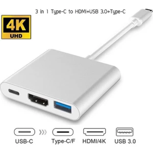 VİZY10 Dizüstü Bilgisayar Uyumlu 4K Full Hd C Tipi - HDMI Kablo Çevirici Çoklayıcı USB 3.1 C Tipi - HDMI 3'ü 1 Arada Destek 1080P 3D Dönüştürücü Kablosu