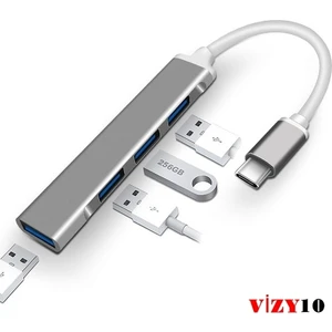 VİZY10 Dizüstü Bilgisayar Uyumlu Type-C To 4* USB 3.0 Splitter Hub Adaptör