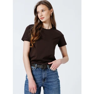 Bisiklet Yaka Düz Kahve Kadın T-Shirt TENGIZ