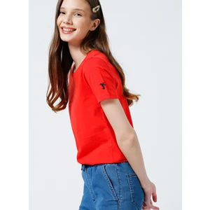 Bisiklet Yaka Düz Kırmızı Kadın T-Shirt TENGIZ