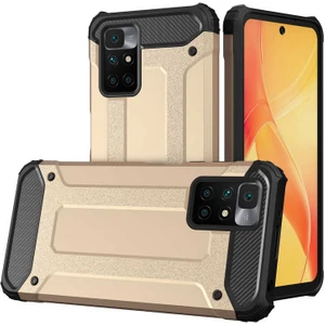 Case 4U Xiaomi Redmi Note 11 4G Kılıf Military Armor Çift Katmanlı Crash Silikon Kılıf Altın