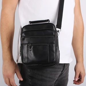 Gözlü Deri Kasalı Erkek El ve Omuz Askılı Çanta Siyah