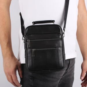 Gözlü Deri Kasalı Erkek El ve Omuz Askılı Çanta Siyah