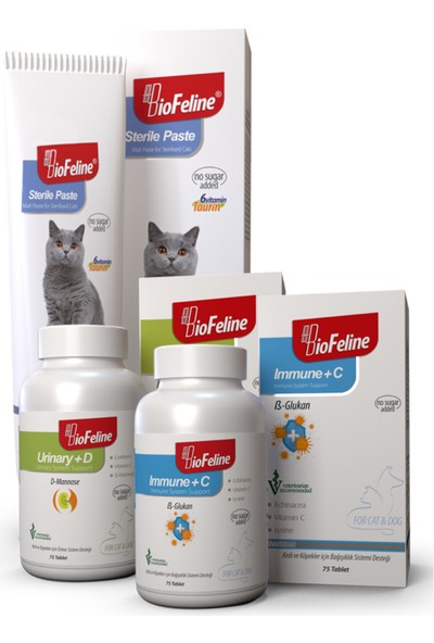 Biofeline Kısırlaştırılmış Kedi Bağışıklık Seti ( Sterile Paste/Urinary+d/Immune+C )