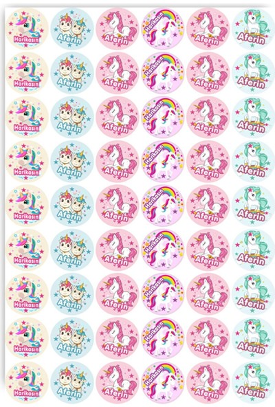 BaskıLife Unicorn Ödev Etiket Sticker Öğretmen Aferin Harikasın Etiketleri 210 Adet