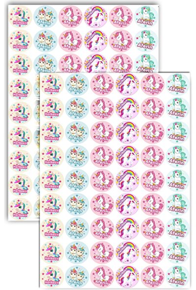 BaskıLife Unicorn Ödev Etiket Sticker Öğretmen Aferin Harikasın Etiketleri 210 Adet