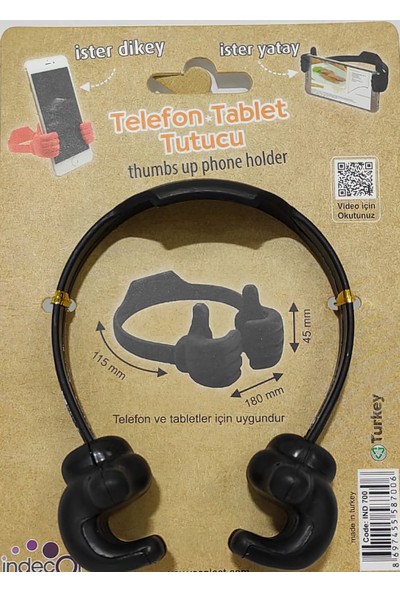 Indecor El Şekilli Telefon ve Tablet Tutucu Siyah