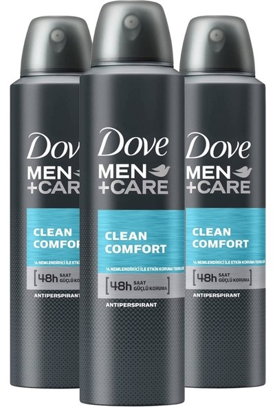 Dove Men +Care Erkek Sprey Deodorant Clean Comfort 48 Saat Güçlü Koruma 150 Ml X3