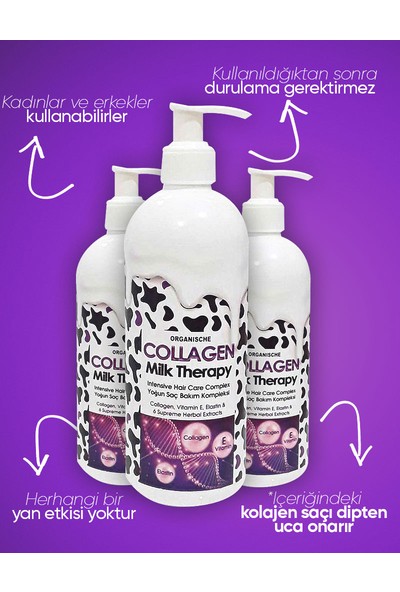Organische Collagen Milk Therapy Kolejen Saç Sütü 400 Ml.