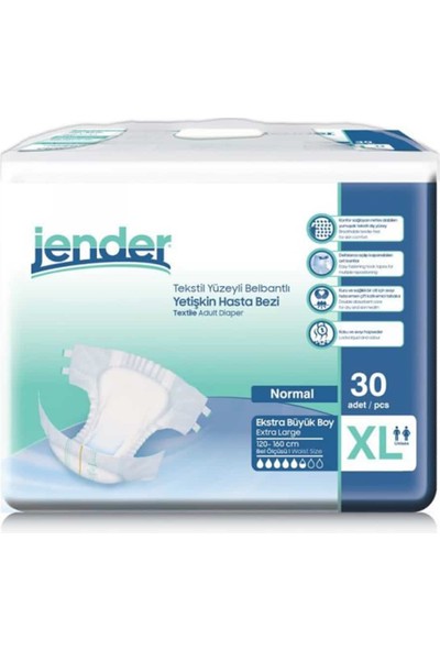 Jender Tekstil Yüzeyli Bel Bantlı Yetişkin Hasta Bezi Xlarge 30'Lu 8 Paket 240 Adet