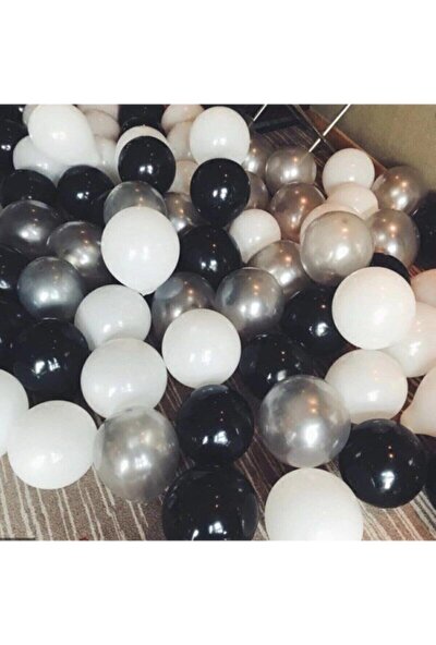 Bal10 Dünyası 50 Adet Balon (Siyah - Beyaz - Gümüş Gri Karışık))+ 5 mt Balon Zinciri