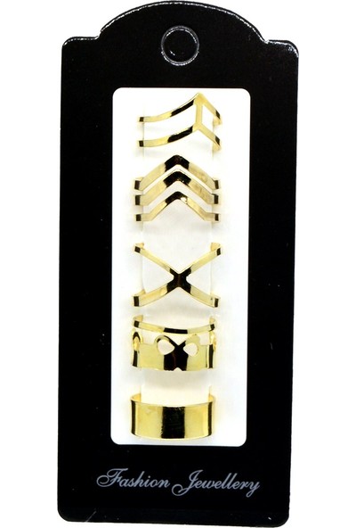 X-lady Accessories Altın Renk Karışık Kombin Eklem Yüzük Seti 797