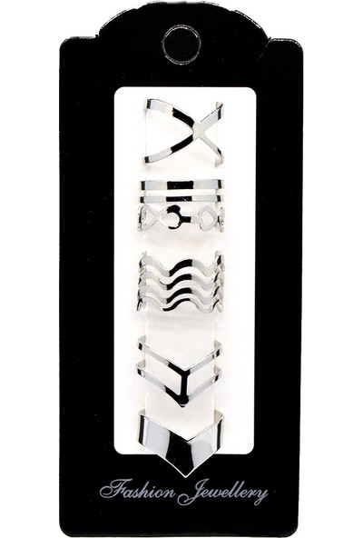X-lady Accessories Gümüş Renk Karışık Kombin Eklem Yüzük Seti 798