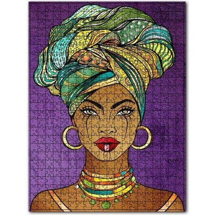 Yöresel Kıyafeti ve Takılarıyla Afrikalı Kadın 120 Parça Puzzle Yapboz Mdf (Ahşap)